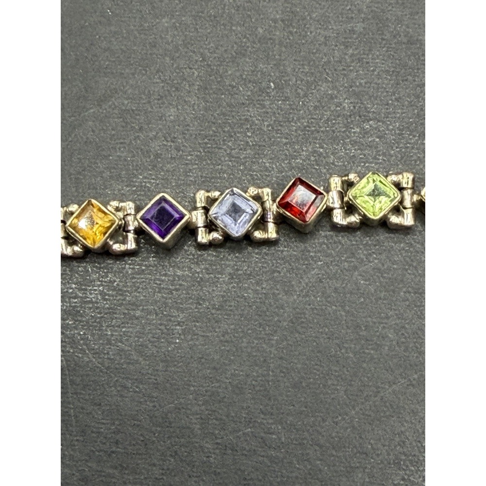 Vintage 7" Sterling Silver Multi Gemstone Bracelet Amethyst Garnet 16 Grams J28 - Picture 9 of 15